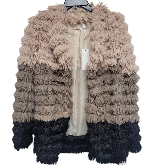 Sage Colorblocked Fringe Faux-Fur Multi-Color Coat Women's. Size XS. NWT… - Picture 5 of 14